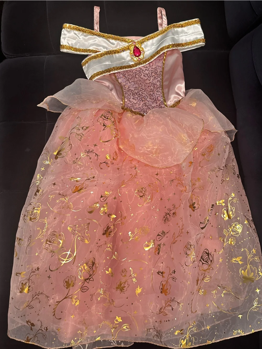 Sleeping Beauty Pink Gold Princess Tulle Capelet with Jewel Trim